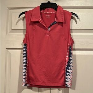 Medium bcg - Coral Floral Sleeveless Polo Top